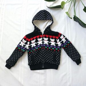 Hallie Robin vintage kid's teddy bear heart intarsia knit zip up hoodie